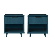 Manhattan Comfort Granville 18.11" Modern 1-Drawer Nightstand 2-Piece Set - Midnight Blue-Modern-Contemporary with a taste of Glam - Nightstand for Bedroom and Living Room Use. Set of 2