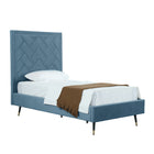 Manhattan Comfort Crosby 81.1" Modern Velvet Upholstered Twin-Size Bed - Blue-Home Assembly Required. All Hardware Included