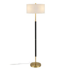 Hudson&Canal - Lampadaire Simone 2 lumières avec abat-jour en tissu - Noir mat/laiton/blanc-Associé à un abat-jour en tissu tambour blanc