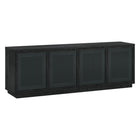 Hudson&Canal - Meuble TV Pryce pour téléviseurs jusqu'à 78" - Grain noir/Rotin noir-Comprend quatre portes en faux cannage bicolores avec des armoires fermées et 4 étagères pour un grand espace de rangement