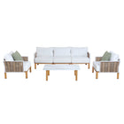 Manhattan Comfort Vine Modern 4-Piece Patio Conversation Set - Cream-Modern 4-Piece Outdoor Conversation Patio Set with 2 Armchairs, 1 Loveseat, and 1 Coffee Table