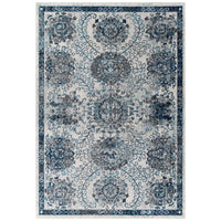 Modway Entourage Kensie Distressed Floral Moroccan Trellis Area Rug - 8 ft W x 10 ft L - Ivory/Blue-Distressed Vintage Floral Moroccan Trellis Area Rug
