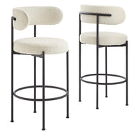 Modway Albie Boucle Fabric Bar Stools - Ivory/Black - 2 Pack-Modern Bar Stools - Set of 2