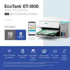 Epson EcoTank ET-3930 Wireless All-in-One Colour Supertank Printer – White-Zero cartridge waste: Join the club with the millions of EcoTank owners who’ve already helped to reduce millions of pounds of plastic from going into landfills