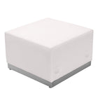 Flash Furniture HERCULES Alon Series Melrose Leather Ottoman with Brushed Stainless Steel Base - White-Modular Ottoman