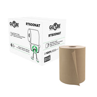 Globe Commercial RT600NAT Roll Towels - Natural - 600'/Pack - 12 Pack-Core diameter is 1.875” and roll diameter is 7.5”