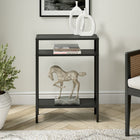 Hudson&Canal Ricardo 22"W Console Table with Metal Shelves - Blackened Bronze-Handcrafted finish is applied to the steel frame