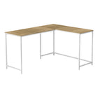 Monarch Specialties - 7397 Bureau 58 po - Dessus Naturel En Coin/Metal Blanc-Bureau d'ordinateur en forme de L avec un grand dessus de bureau au fini faux bois naturel