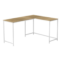 Monarch Specialties - 7397 Bureau 58 po - Dessus Naturel En Coin/Metal Blanc-Bureau d'ordinateur en forme de L avec un grand dessus de bureau au fini faux bois naturel