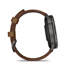 Garmin - Venu 4 – 45 mm, Ardoise avec bracelet en silicone noir et bracelet en cuir brun-Conception (nouveau): Montre intelligente avec un affichage lumineux et coloré, design en acier inoxydable et lampe de poche intégrée