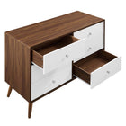 Modway Transmit 47" Dresser - Walnut White-Splayed and Tapered Wood Legs