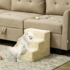 PawHut 3-Step Pet Stairs - Beige-Made with soft plush for your pet's comfort 