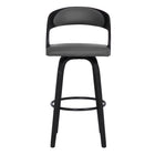 Armen Living Shelly 26" Counter Height Swivel Bar Stool in Grey Faux Leather & Black Wood-18" L x 18" W x 37" H