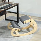 HOMCOM Ergonomic Rocking Wood Kneeling Chair for Improved Posture - Grey-Rocking feature maintains focus, enhances productivity