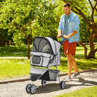 PawHut Deluxe 3-Wheel Pet Stroller with Brake, Canopy and Cupholders - Grey-Lockable wheels ensure a smooth, secure ride 