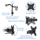 Rocelco 37.4" EDR Electric Desk Riser with Enhanced Vertical Range, AC-USB and Dual Monitor Mount - Black-Rear grommet for optional monitor arm