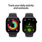 Apple Watch Series 11 - 46 mm - GPS - Jet Black Aluminium Case with Black Sport Band - S/M-With advanced metrics for all your workouts, plus features like Pacer, Heart Rate Zones, training load, Workout Buddy powered by Apple Intelligence from your nearby iPhone, and more. Series 11 also comes with three months of Apple Fitness+ free