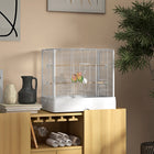 PawHut 22" H Bird Cage with Wooden Stands, Slide-Out Tray, Handle and Food Containers - White-A large door and six small doors for easy access 