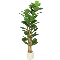 HOMCOM 5' Faux Fiddle Leaf Fig Tree - Green-Features PEVA real-touch leaves and solid wood trunks for ultra-realistic look 