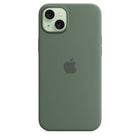 Apple Silicone Case with MagSafe for iPhone 15 Plus - Cypress-The silky, soft-touch finish of the silicone exterior feels great in your hand