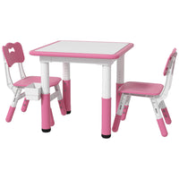 Qaba Toddlers Adjustable Height Table and Chair 3-Piece Set with Storage - Pink-3-piece set, includes a table and four chairs 