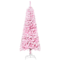HOMCOM 5' Snow-Flocked Pencil Artificial Christmas Tree with Steel Base - Pink-Natural and healthy appearance with a lovely pink hue 