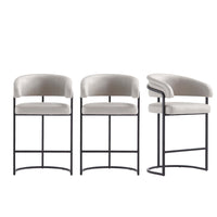 Manhattan Comfort Augusta 22.8" Modern Leatherette Upholstered Counter Stool - Light Grey - 3 Pack-Modern Counter Stool with Backrest Perfect for Bar and Kitchen Use