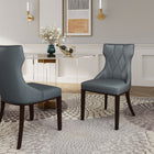 Manhattan Comfort Reine 19.7" Traditional Faux Leather Upholstered Dining Chairs - Pebble Grey - Set of 2-Frame Made of Solid Beech Wood with Rich Walnut Finish