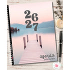 Pomme & Gribouillis General Public Agenda 26-27 Weekly/Monthly Planner - 11-1/2" x 9-1/2" - Nature - English-Each month, you’ll find: a full two‑page calendar, a page to plan your month, one or two notes pages, meal‑planning and grocery‑list pages, as well as dated weekly spreads