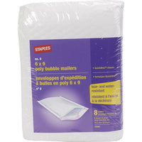 Enveloppes d’expédition protectrice en poly à bulles blanches avec revêtement extérieur QuickStrip de Staples, no 0, 6 po x 9 po, paquet de 8-Le paquet de 8 enveloppes vous permet d’en avoir toujours plus à portée de main pour vos toutes vos expéditions