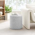 Modway Callum 16" Round Woven Heathered Fabric Upholstered Ottoman - Heathered Weave/Light Grey-Non-Marking Foot Glides