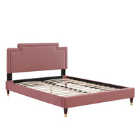 Modway Liva Performance Velvet Twin Bed with Wood Legs and Gold Sleeves - Dusty Rose-Twin Platform Bed