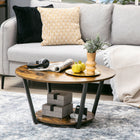 HOMCOM Industrial Coffee Table with Shelf - Rustic Brown-Rounded tabletop ideal for books, magazines, drinks, and décor