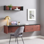 Modway Kinetic 38" Wall-Mount Office Desk With Cabinet and Shelf - Black Cherry-Assembly Required