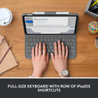 Logitech Slim Folio Keyboard Case for iPad A16/ 10.9" (10th Gen.) - English - Oxford Grey-Full-Size Keyboard with iPadOS Shortcuts: Type comfortably with large, well-spaced keys stretched edge-to-edge; includes iPadOS shortcut keys for quick access to volume, media controls, and more