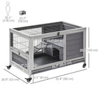 PawHut 23" H Wooden Indoor Rabbit Hutch on Wheels with Run - Grey-Raised design keeps your small animals secure, dry and warm, especially in rainy day 