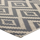 Modway Jagged Geometric Diamond Trellis Indoor/Outdoor Area Rug - 8 ft W x 10 ft L - Grey/Beige-High Density / Machine-Woven