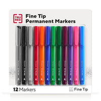 TRU RED Permanent Marker - Fine Tip - Assorted - 12 Pack-Marks most surfaces easily and resists fading