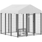 PawHut Outdoor Welded Wire Dog Kennel and Dog Run with Cover and Adjustable Bowls - 6' x 6' x 6' - Silver-Heavy steel ensures durability and security for your pet 
