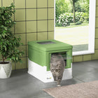 PawHut Enclosed Cat Litter Box with Scoop, Tray and Top Entry - Dark Green-It keeps clean with complete walling, while a pull-out tray makes refills easy 