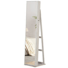 HOMCOM Mirror Jewelry Cabinet - 15" L x 15" W x 61.75" H - White-Abundant storage options, including earring slots, necklace and bracelet hooks, ring slots, eyebrow pencil boxes, and storage shelves 