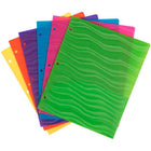 JAM Paper - Dossiers scolaires perforateurs à deux pochettes et 3 trous en plastique robuste - couleurs ondulées assorties - Paquet de 6-Couleurs : jaune, vert, rose fuchsia, violet, bleu et orange | Chaque dossier présente un design de vague