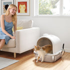 PawHut Enclosed Stainless Steel Cat Litter Box with Scoop-Deodorizer bag included for effective odour control 