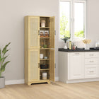 HOMCOM 67" H Kitchen Pantry Cabinet with 4 Rattan Doors and Adjustable Shelves - Oak-Anti-tipping design prevents accidents 