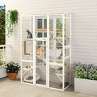 PawHut 99" H Outdoor Catio Enclosure with 6 Jumping Platforms - White-Features six jumping platforms, two ramps and a scratching post for active play 