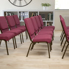 Flash Furniture – Chaise d’église empilable Hercules 18,5 po larg., siège 4,25 po épais, motif bourgogne, structure dorée-Mousse ignifuge CA117