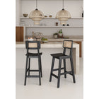 Manhattan Comfort Versailles 15.75" Industry Chic Counter Stool - Black and Natural Cane-Fine Natural Cane Made from Authentic Wooden Rattan