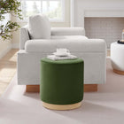 Modway Tilden 16" Round Performance Velvet Upholstered Ottoman - Moss Green/Natural-Rubberwood Plinth Base