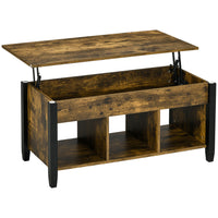 HOMCOM Lift Top Coffee Table with Storage - Rustic Brown-Spacious rising tabletop creates a comfortable working area