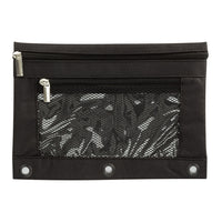 Pep Rally - Étui à anneaux en filet pour classeur de 3 poches - Noir-Pochette de classeur conçue pour ranger les essentiels scolaires comme des crayons, des gommes à effacer et des règles